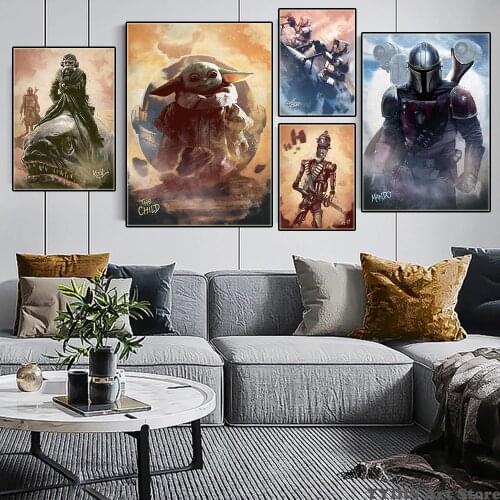 Disney Star Wars Canvas Painting Movie Mandalorian Characters Posters Prints Mando Yoda Wall Art Pictures Room Home Decor Mural