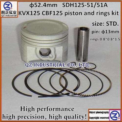 QZ industrial Free shipping new and high quality for Honda 125cc STD. 52.4mm SDH125-51/51A KVX125 CBF125 piston and rings kit