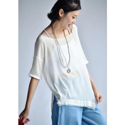 MICOCO c0106ag High quality brief silk irregular o-neck shirt female