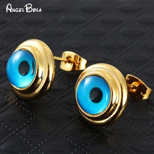 1 Pair of Turkish Female Lucky Devils Eye Stud Earrings Cute Round Stud Earrings Muslim Islamic Luxury Jewelry Gift