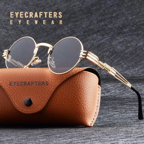 Gold Metal Fashion Round Sunglasses Steampunk Sunglasses Mens Womens Metal Frame Retro Vintage Coating Mirrored Eyewear Shades