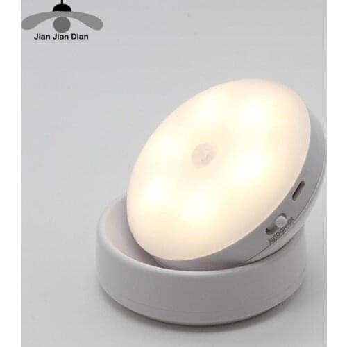 LED Night Light Lamp USB Rechargeable PIR Motion Sensor 360° Rotating Bedroom Wardrobe Kitchen Closet Wall Lighting Baby Kids
