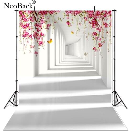 Thin Vinyl or Premium Butterfly Flower Garden White Corridor Photography Backdrops Wedding Studio Photo background P1058