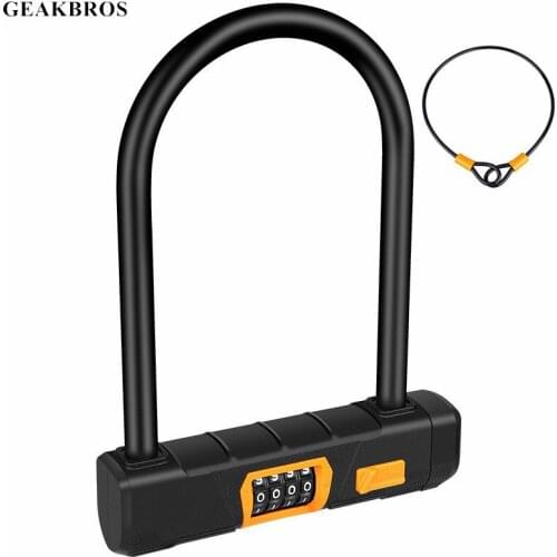 Bicycle U-lock Anti-theft 4 Digit Code MTB Road Mountain Bike Motorcycle Lock Bicycle Accessories Steel Cable Security Locks