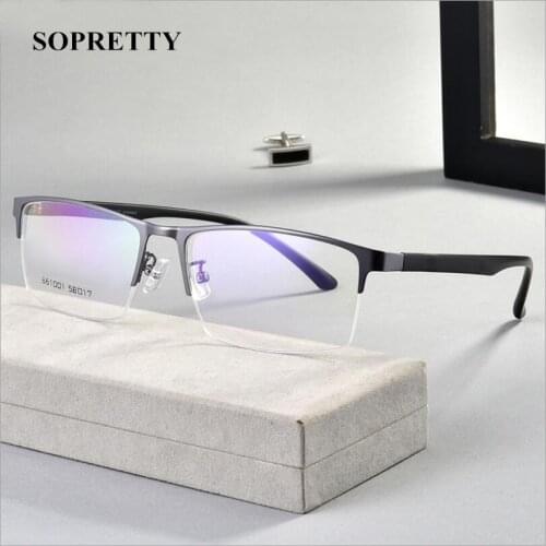 Ultralight Mens Half Frame Metal Steel Optical Glasses Frames for Myopia ,Prescription Eyewear Glasses Frame for Business Males