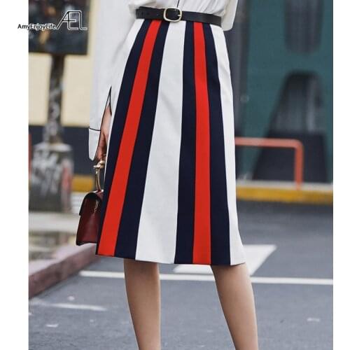 AEL Patchwork Skirt Women Elegant High Waist Elastic Fabric Skirt 2019 Autumn A-line Mid-calf Female Skirts