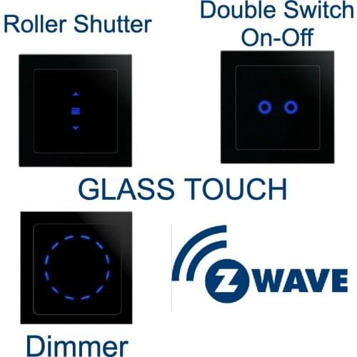 Z-Wave Wintop Glass Touch Dimmer Roller Shutter On-Off Double Wall Switch Built-in Relay EU Freq 868MHz 220V Check Compatible