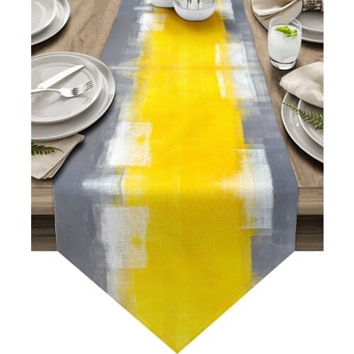 Yellow Gray Abstract Art Texture Table Runner Luxury Dining Table Decor Tablecloth Table Runner for Wedding Party