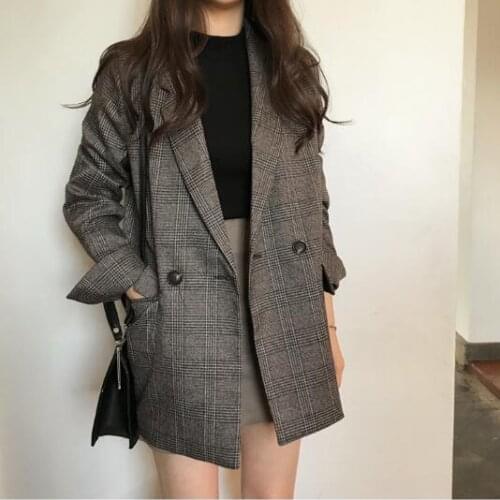 Big Size Retro Blazers For Women Lady office Autumn suit Jacket Long Sleeve Cotton Wild Ladies Jacket Europe Casual Vintage coat