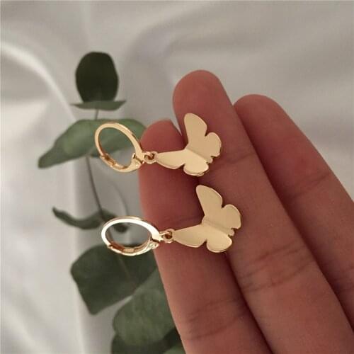 2020 New Arrivals Gold Color Plating Small Butterfly Charm Hoop Earrings For Women Girl Lovely Romantic Delicate Jewelry