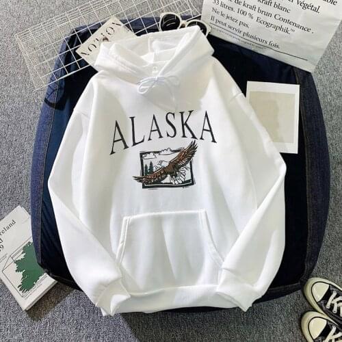 ALASKA Letters Print Hoodies Sweatshirts For Women Plus Size 3XL Autumn Winter Long Sleeve Drawstring Hooded Sweatshirt Tops A40