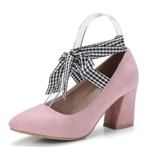 The spring of 2018 the new thick with high-heeled women bind joker shallow mouth 33-18317 single shoes size of 46 yards boom