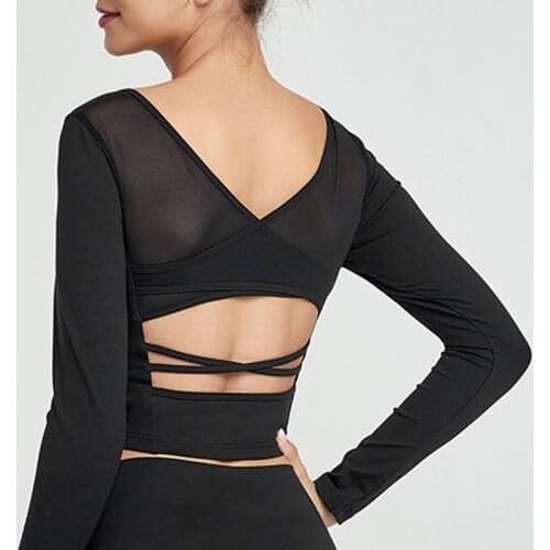 Zhangyunuo Gym Crop Top Padded Lumbar Yoga Long Sleeve Shirt Mesh Backless Workout Women Fitness Wear Active Sports Tank Top