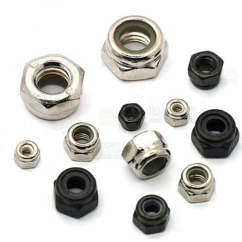 1-50PCS M2 M2.5 M3 M4 M5 M6 M8 M10 M12 M16 M20 304 Stainless Steel Black Hex Nylon Insert Lock Nut Self-locking Nylock Nut