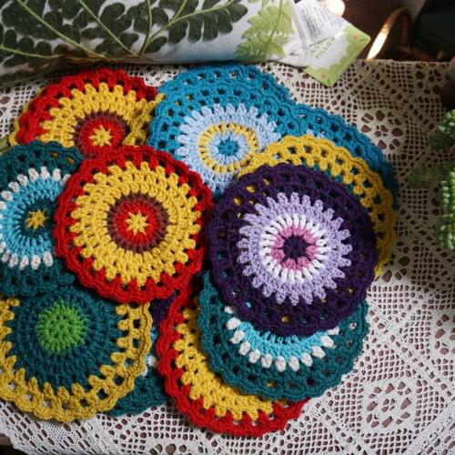 10pcs/set 16cm Round table place mat pad Cloth crochet Handmade placemat cup mug wedding tea coffee coaster dining doily