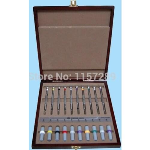 Stainless Steel 10 pc Precision Watch Screwdriver Set in Wooden Case