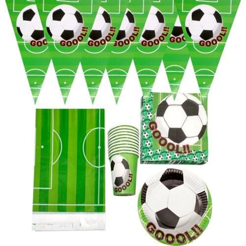 51pcs/lot Boys Kids Favors Football Theme Napkins Plates Flags Baby Shower Banner Decorate Tablecloth Birthday Party Soccer Cups