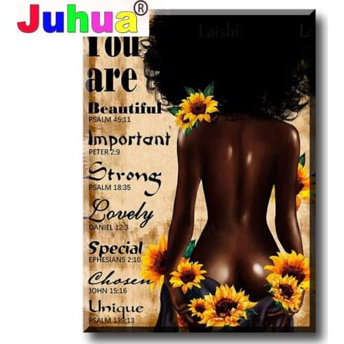 Full Square Drill Black African Woman Diy Diamond Painting Portrait Sunflower Mosaic pattern Diamond Embroidery home decor