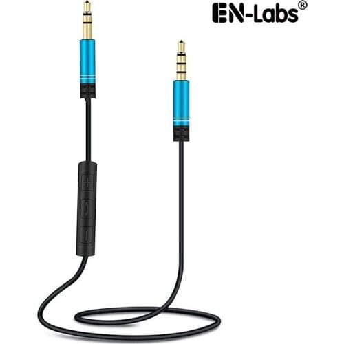 En-Labs 1M 3.5mm Aux Stereo Audio Cable w/ Mic and Volume Control In-line Remote Auxiliary Cord for Music and Voice Streaming