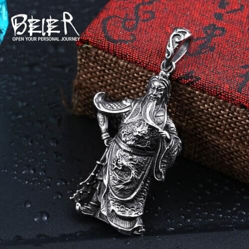 Beier Stainless Steel Punk Valkyrie Guan Yu Pendant Chain Necklace men Jewelry LLBP8-194P