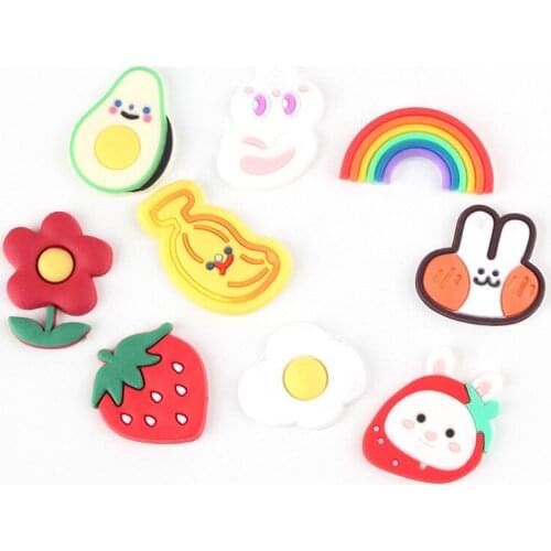 Free Shipping 10pcs Kawaii Silicone Patch Sticker Kawaii Fruit Strawberry Banana Flower Rainbow Rabbit Animal Jewelry Cabochon