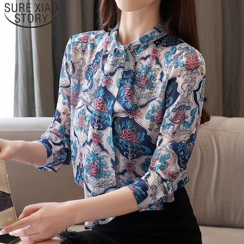 Korean Style Women Long Sleeve Print Shirt Loose Chiffon Blouse Office Lady Clothes Fashion Women Tops Blusas 8401 50