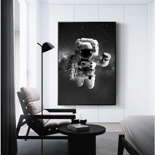 Black and white astronaut and moon canvas posters and prints for space wall art decoration paintings for living room decoration