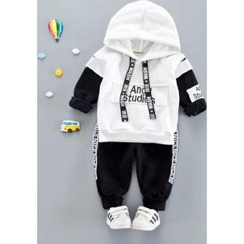 Baby Toddler Boy Casual Hooded Clothes Set For Toddler Boy Spring Cartoon Letter Long Sleeve T shirt + Pants
