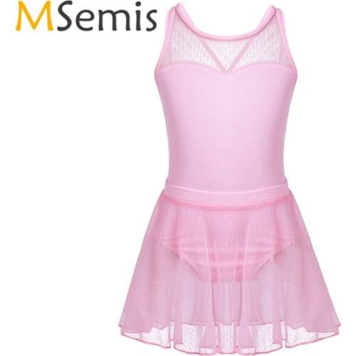 Kids Girls Ballet Dress Gymnastics Leotard for Girls Sleeveless Splice Criss-cross Back Leotard Dress with Mesh Skirt Outfit Set