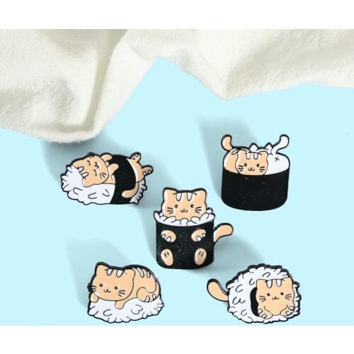 Bubble Bath Rice Ball Cat Enamel Pins Badge Cartoon Sushi Brooches Cute Animal Lapel Pin Anime Jewelry Gifts For Kids Wholesale