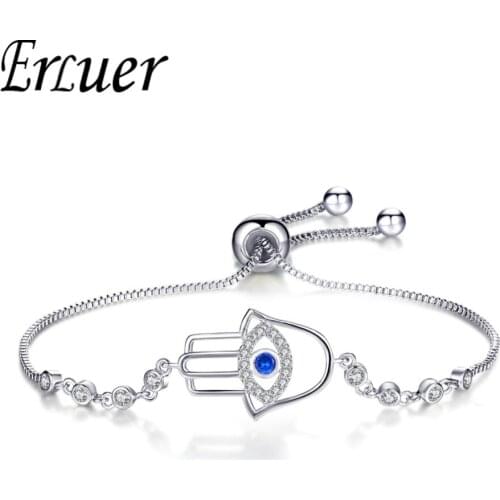 ERLUER fashion Bracelets & Bangles for women pulseira feminina Hamsa Hand Clear CZ Chain Link adjustable Bracelet Jewelry