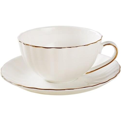 Porcelain Tea Cup and Saucer, 210ml with Gold Trim and Gift Box, Cappuccino Coffee Cups, White Tea Cup Set, British Coffee Cup