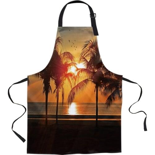 Sunset Coconut Tree Aprons for Women Men Kid Cooking Baking Apron Kitchen Utility Equipment Accessories