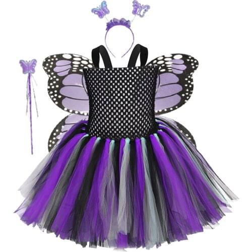 Purple Black Princess Girl Fairy Suit Butterfly Wings Fairy Stick Dress Suit Festival Costumes Cosplay Props Christmas