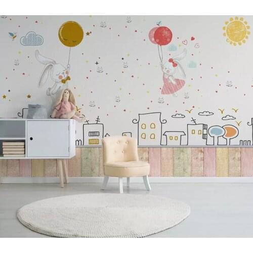Custom photo Nordic contracted cartoon moon rabbit couple children room bedroom living room background wall