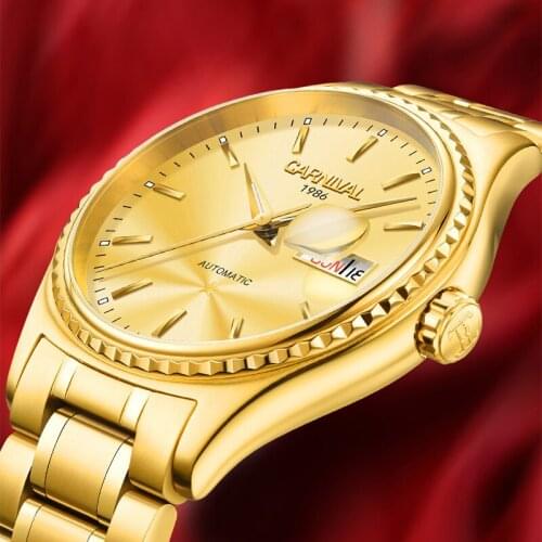 Carnival Luxury Gold Automatic Watch MIYOTA Movement Mechanical Watch Men Full Steel Military Watches Relogio Masculino Male