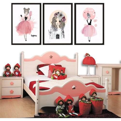 Pink Dress Lady Nordic Canvas Painting Girl Art Wall Poster Print Picture Living Room Girl Bedroom Home Decor Canvas Painting