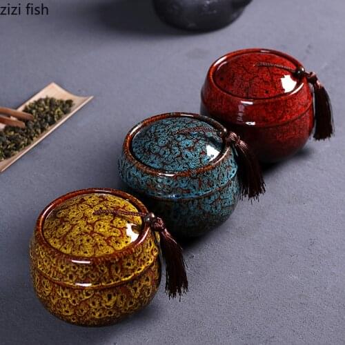 Kiln Change Process Tea Caddy Ceramics Sealed Jar Home Decoration Storage Tank Tea Box Tea Container Tea Bag Storage Box Teaware