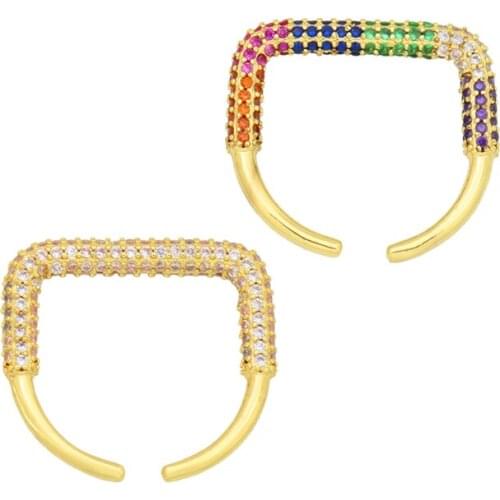 Colourful CZ Crystal Geometric Square Rings for Women Shiny Cubic Zirconia Fashion Gold Chunky Ring Punk Jewelry Party Gifts