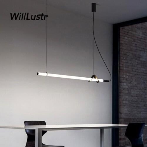Creative LED Tube Pendant Light Minimalist Iron Suspension Lamp Cafe Bar Office Meeting Dinning Room Acrylic Hanging Lighting