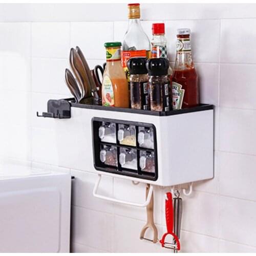 Kitchen Wall Mount Cutlery Spice Seasoning Storage Box Rack Shelf Home Organizer