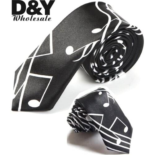 Mens Ties 2inch/5cm wide Fashion "Big White Music Note Stripe" Pattern Polyester Woven Classic Party Neck Ties Gift Cravat Shirt
