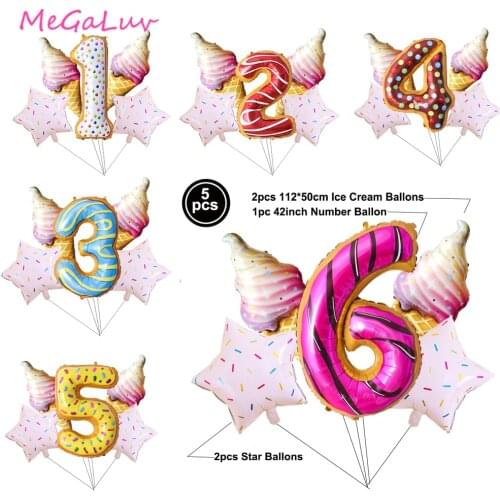 5pcs Donut Foil Balloons Wedding Birthday Party Decor Balls Ice Cream Stars Digital Number Kid Baby Shower Globos Toys Supplies