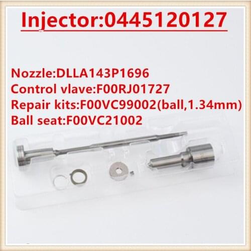 Injector overhaul kits Repair kit nozzle DLLA143P1696 valves F00RJ01727 ball seat F00VC21002 F00VC99002 for 0445120127
