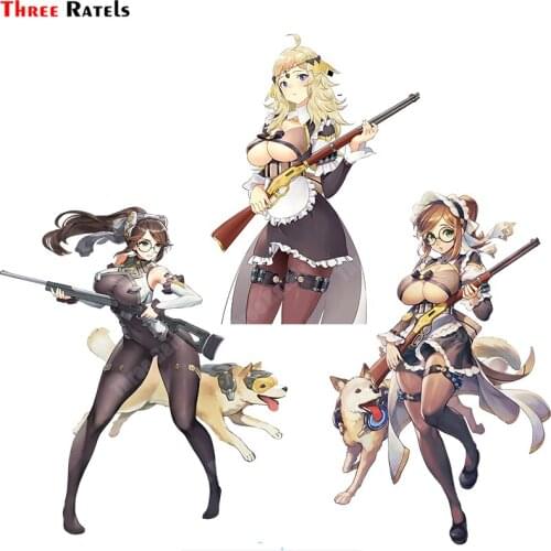 Three Ratels B147 Anime Girl Constantia S2 Hold A Gun Stickers For Fuel Tank Cap Bumper Decoration Decals Waterproof Protected