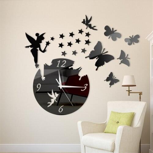 Wall Stickers for Kids Rooms Girls Fairy Butterfly Self Adhesive Acrylic Mirror Stickers Watch Modern Room Bedroom Home Decor