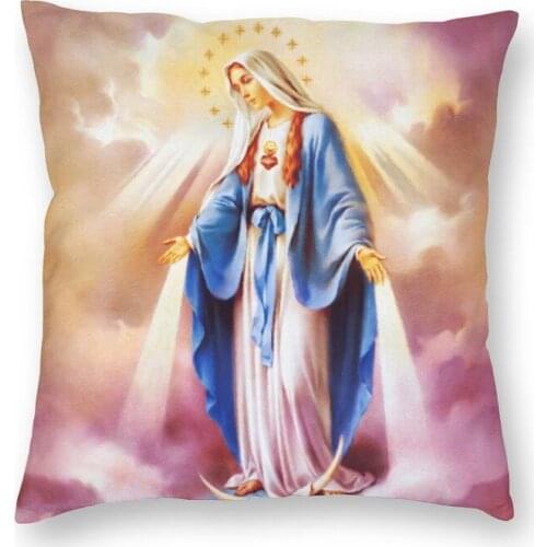 Catholic Virgin Mary Cushion Cover Print Our Lady of Guadalupe Throw Pillow Case for Living Room Cool Pillowcase Home Decorative