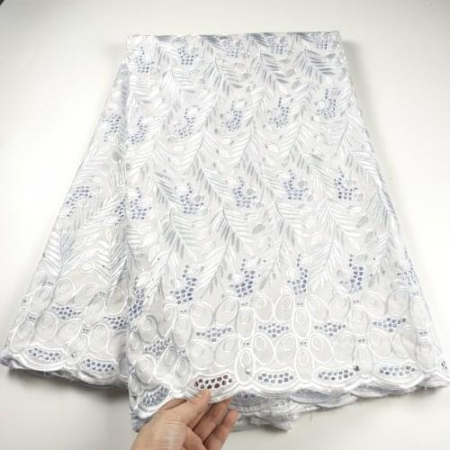 Latest 2021 African Lace Fabric Nigerian Swiss Dry 100%Cotton Lace Fabric With Stones Dubai Lace Fabric For Sewing 5Yards