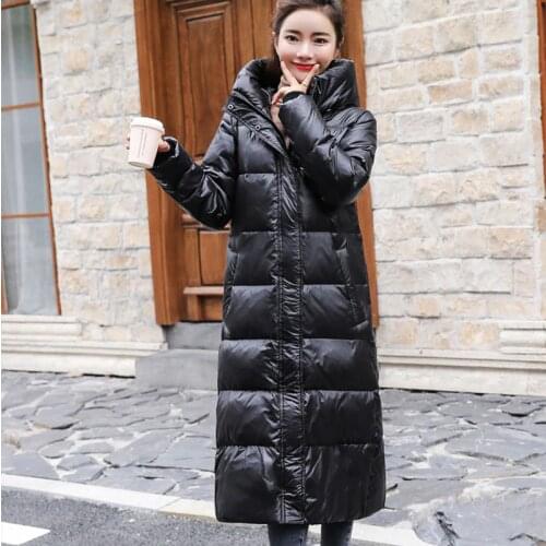New style 2019 bright surface winter down jacket Korean version female medium and long style thicker coat slim fashion jacket