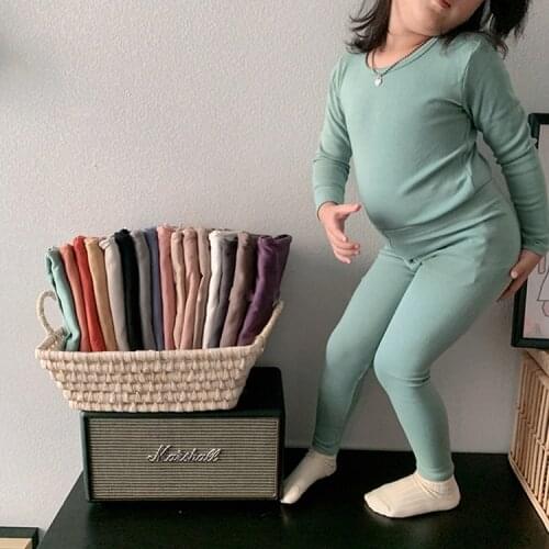 20 Colors Autumn Winter Kid Pajama Set Elastic Tops+Pants.Unisex Childrens Sleepwear Suit Toddler Boy Girl Basic Inside Clothes
